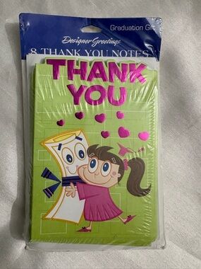 Graduation Thank You Notes - Green with Pink Accents. 8